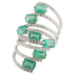 Natural Zambian emerald diamond ring in 14k gold