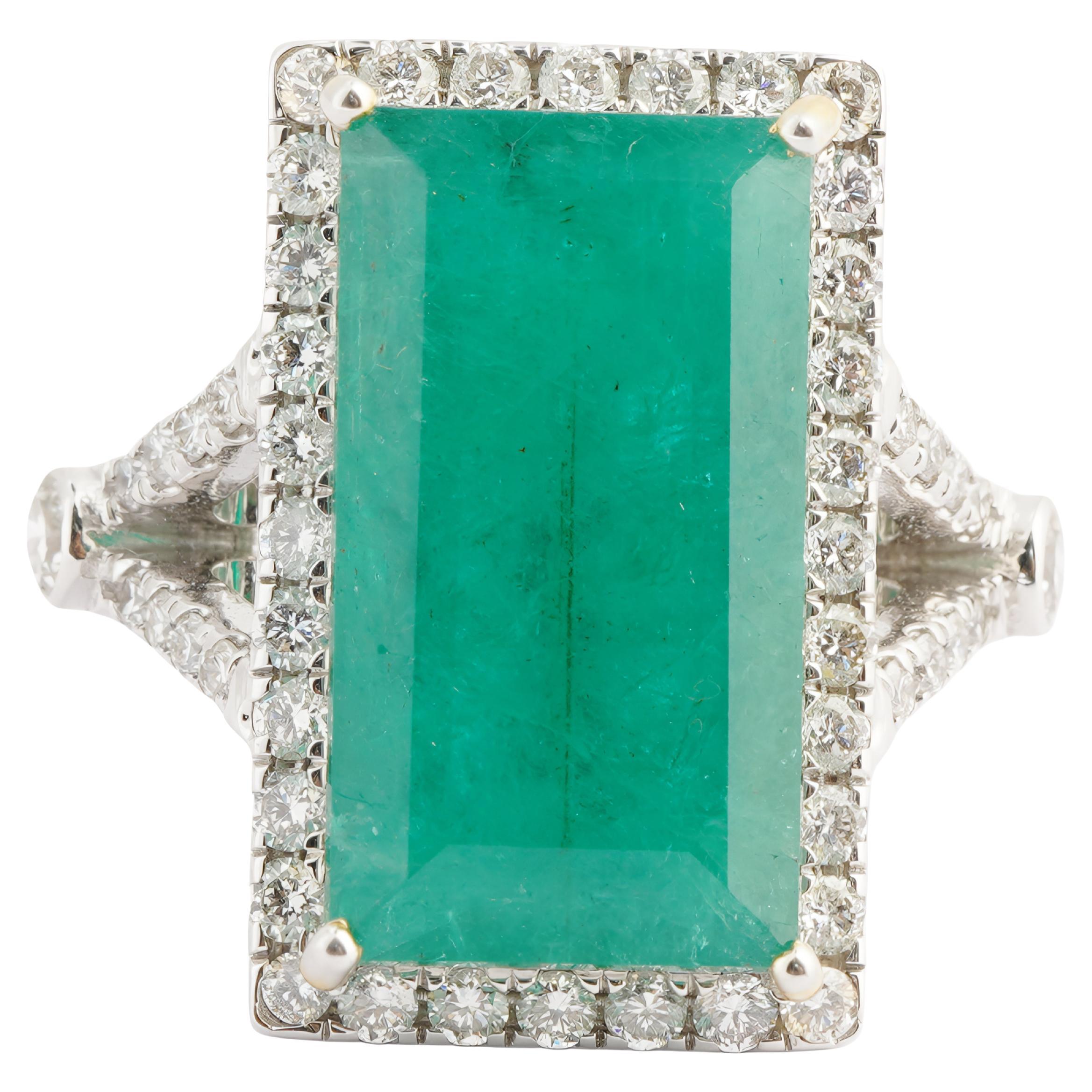 Natural Zambian emerald diamond ring in 14k gold
