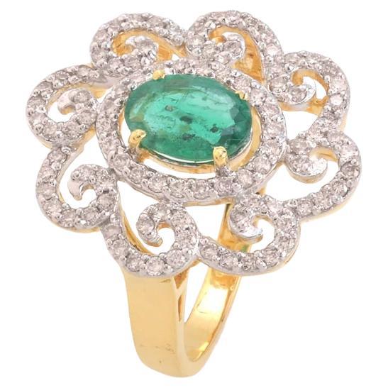 Natural zambian Emerald & Diamond Ring in 18k gold