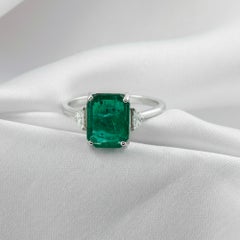Natural Zambian Emerald Diamond Statement Ring in 18K White Gold