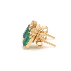 Natural 1.16cts Zambian Emerald & 0.21cts Diamond Earrings in 14k Gold