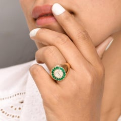 Natural 0.89 cts zambian emerald & 0.06 cts diamond T letter ring in 14k gold