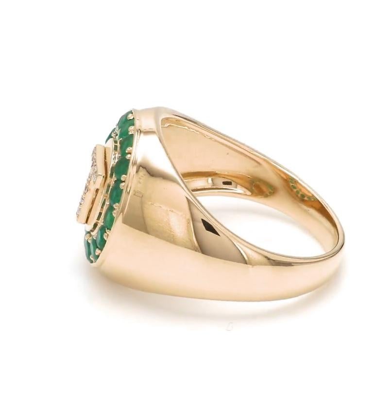 Women's Natural 0.89 cts zambian emerald & 0.06 cts diamond T letter ring in 14k gold For Sale
