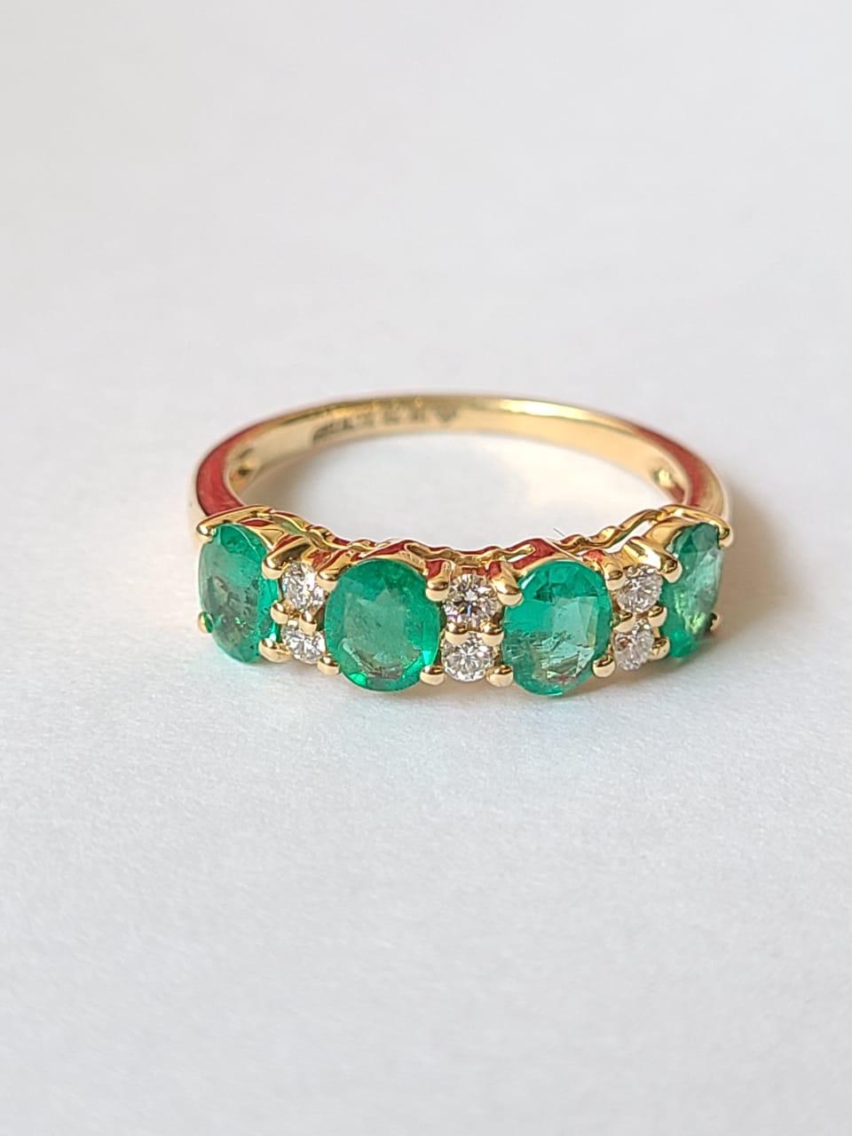 Oval Cut Natural, Zambian Emerald & Diamonds Band / Wedding Ring Set in 18K Yellow Gold