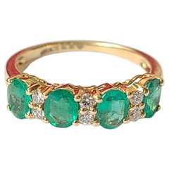 Natural, Zambian Emerald & Diamonds Band / Wedding Ring Set in 18K Yellow Gold