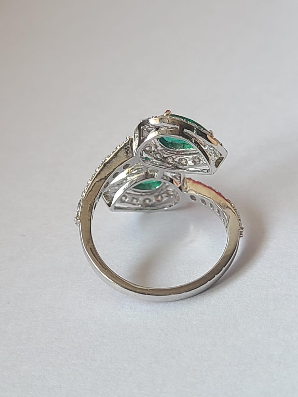 Women's or Men's Natural Zambian Emerald & Diamonds Cocktail / Engagement Ring Set in 18K Gold