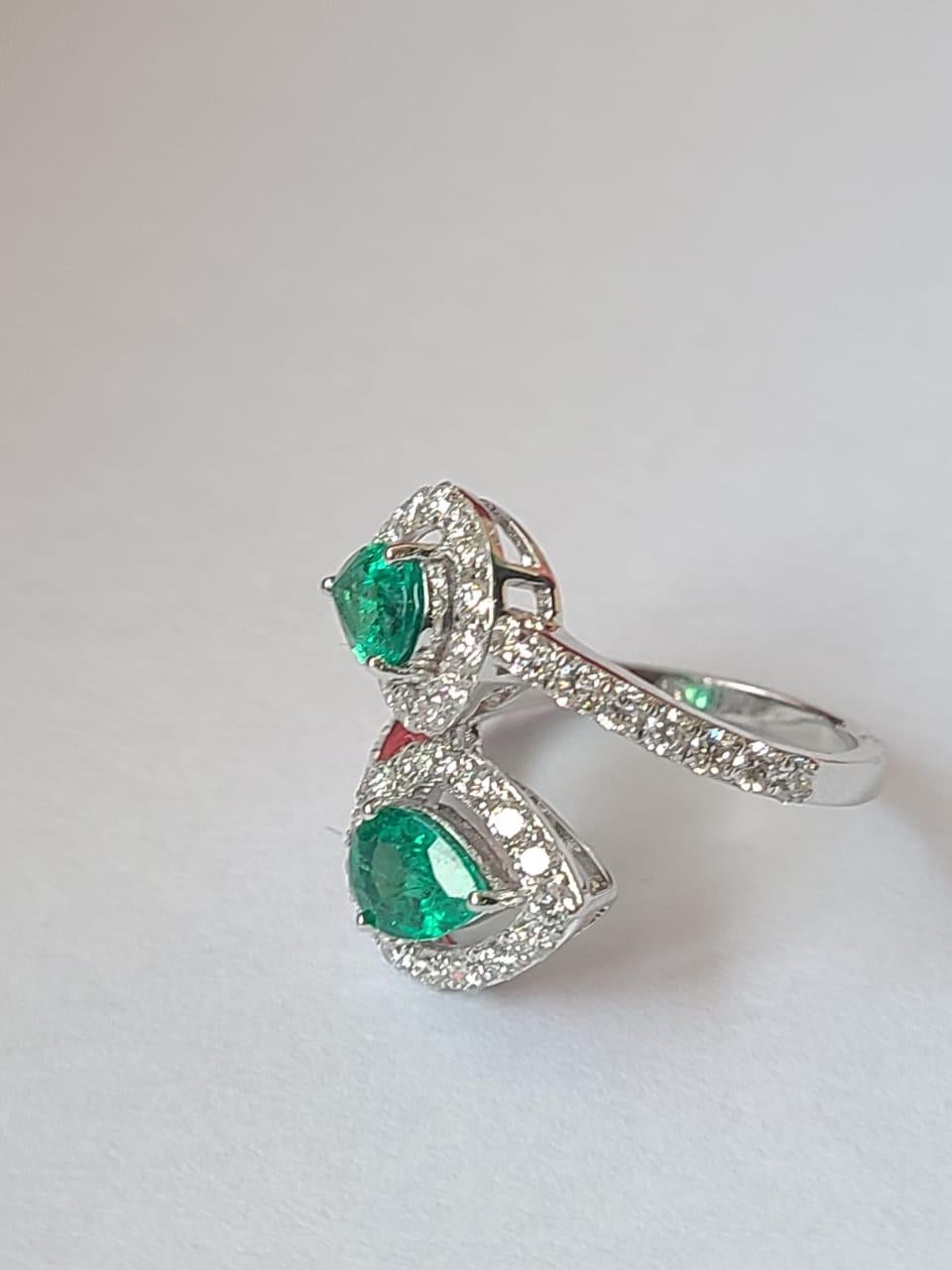 Natural Zambian Emerald & Diamonds Cocktail / Engagement Ring Set in 18K Gold 1