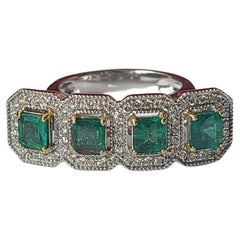 Natural, Zambian Emerald & Diamonds Cocktail Ring Set in 18K White Gold