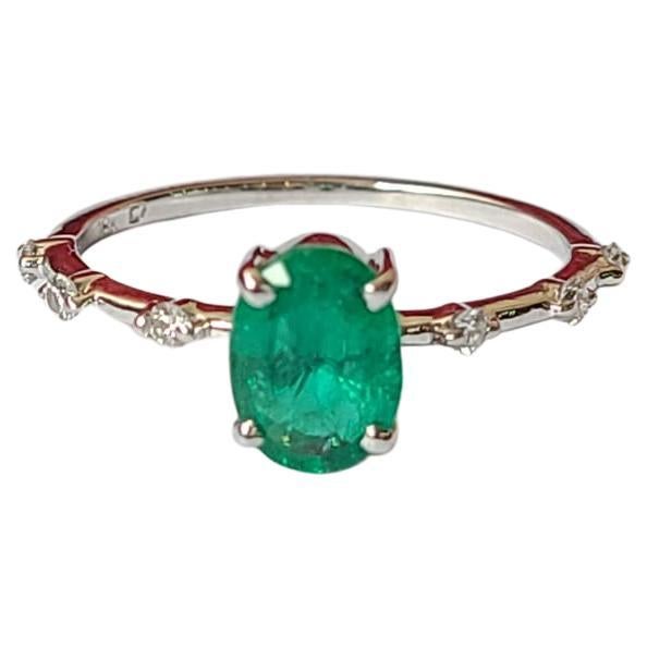 Natural, Zambian Emerald & Diamonds Engagement Ring Set in 18K White Gold For Sale