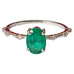 Natural, Zambian Emerald & Diamonds Engagement Ring Set in 18K White Gold
