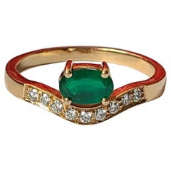 Natural Zambian Emerald & Diamonds Engagement / Wedding Ring Set in 18K Gold