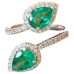 Natural, Zambian Emerald & Diamonds Toi et Moi Ring Set in 18K White Gold
