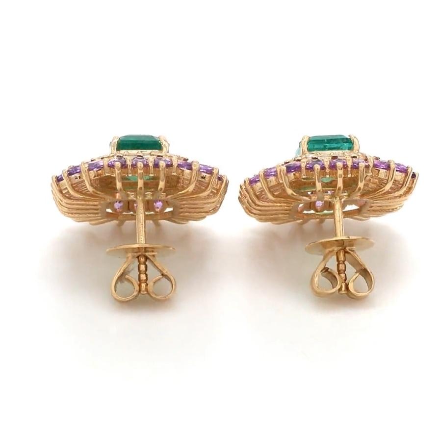 Asscher Cut Natural zambian emerald earring in 14k gold For Sale