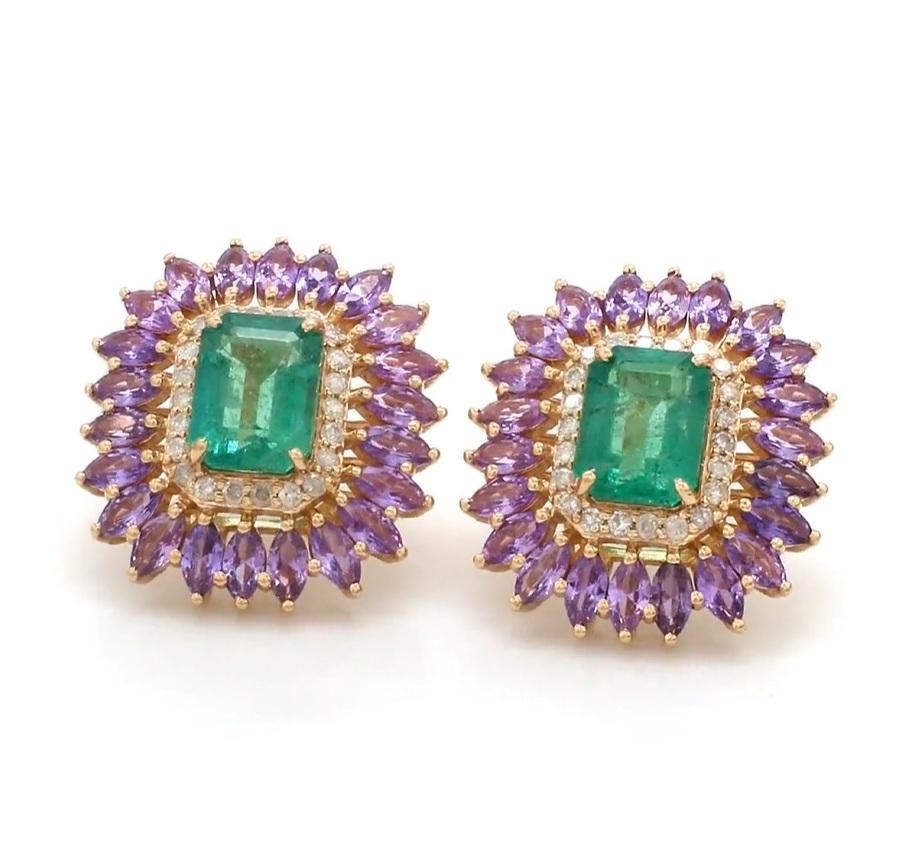Natural zambian emerald earring in 14k gold For Sale 4