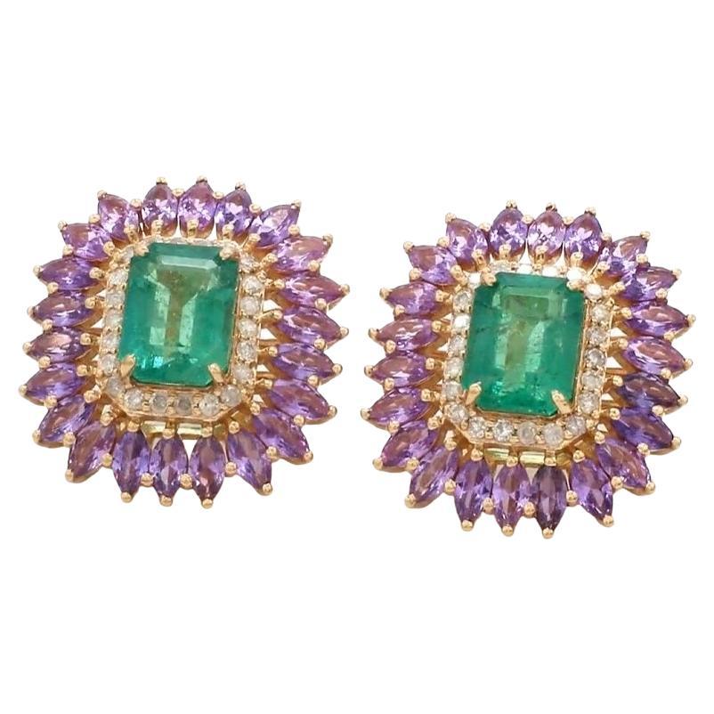 Natural zambian emerald earring in 14k gold For Sale