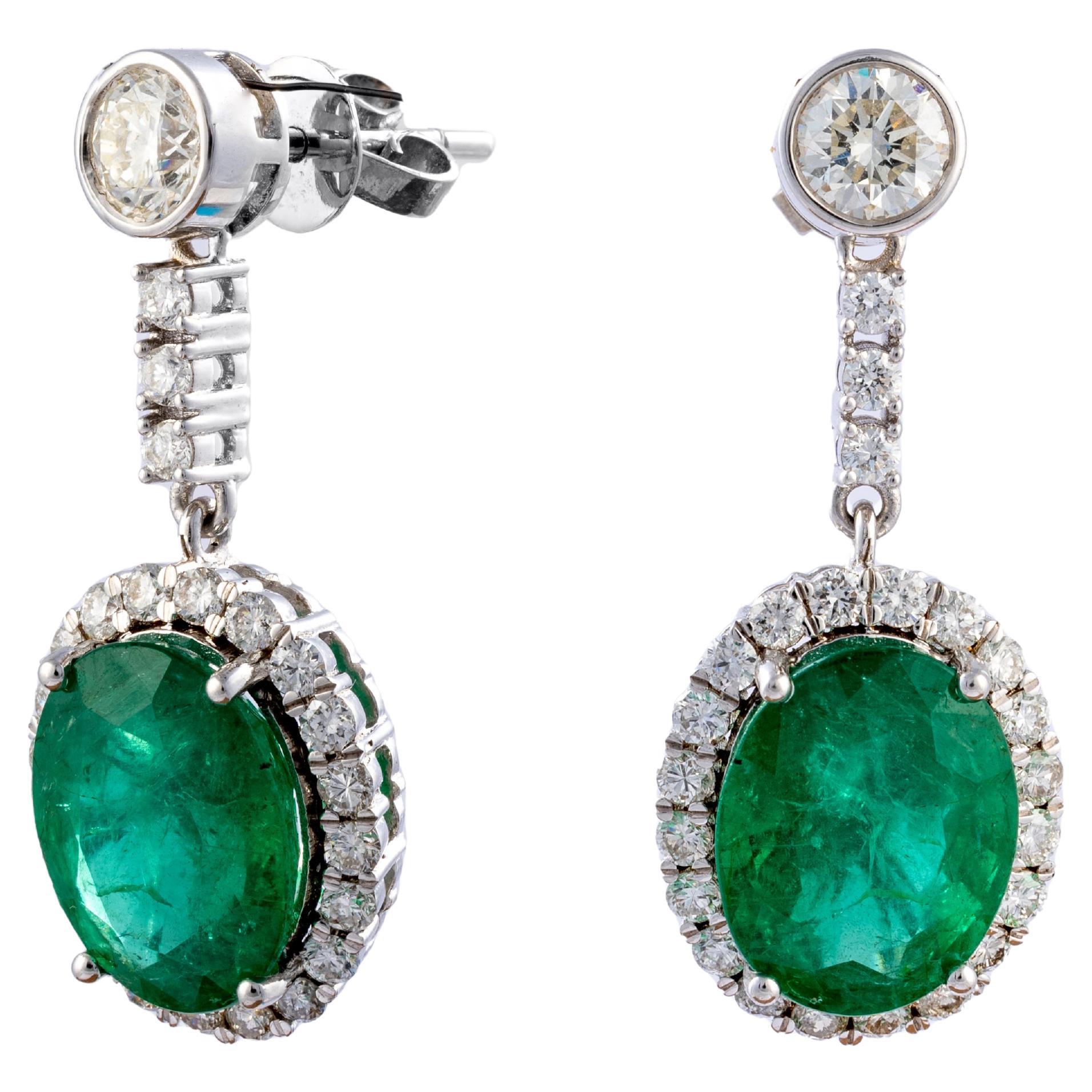 Natural Zambian Emerald Earring with Diamond and 14k Gold For Sale