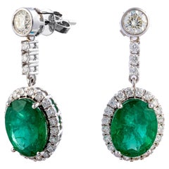 Natürlicher sambischer Smaragd-Ohrring mit Diamant und 14k Gold