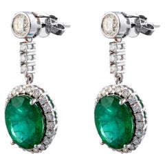 Natural Zambian Emerald 9.65cts  with 2.42cts Diamond earring and 14k Gold