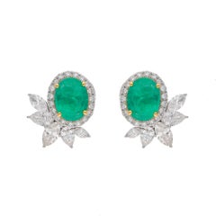 Natural 2.53cts Zambian Emerald Earring with 2.19cts Diamond & 18k Gold