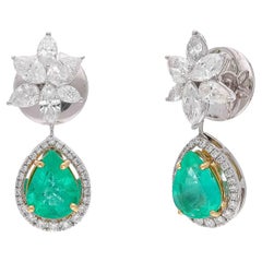 Natural Zambian Emerald Earring with Diamond and 18k Gold