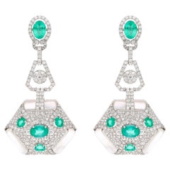 Natural Zambian emerald earring with Mop stone & diamond 2.91 cts in 18k gold