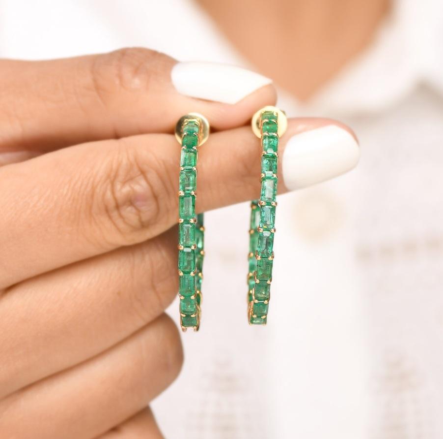 Natural zambian emerald earrings in 14k gold en venta 6