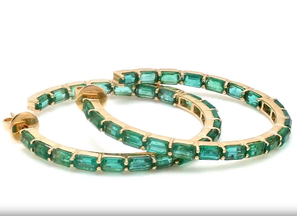 Natural zambian emerald earrings in 14k gold Corte Asscher en venta
