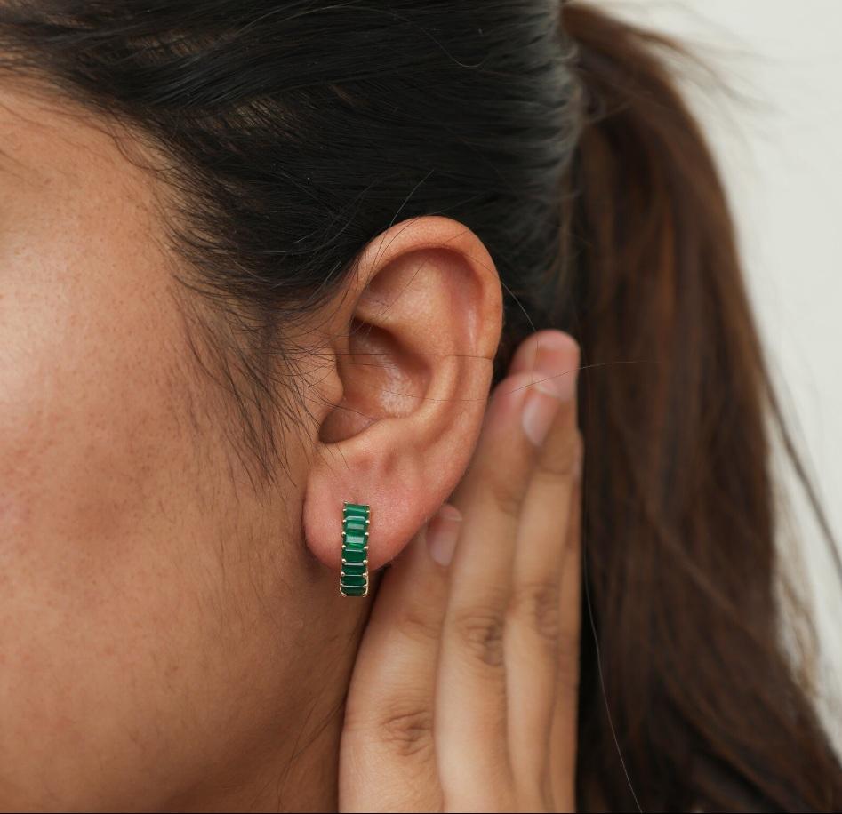Natural zambian emerald earrings in 14k gold en venta 2