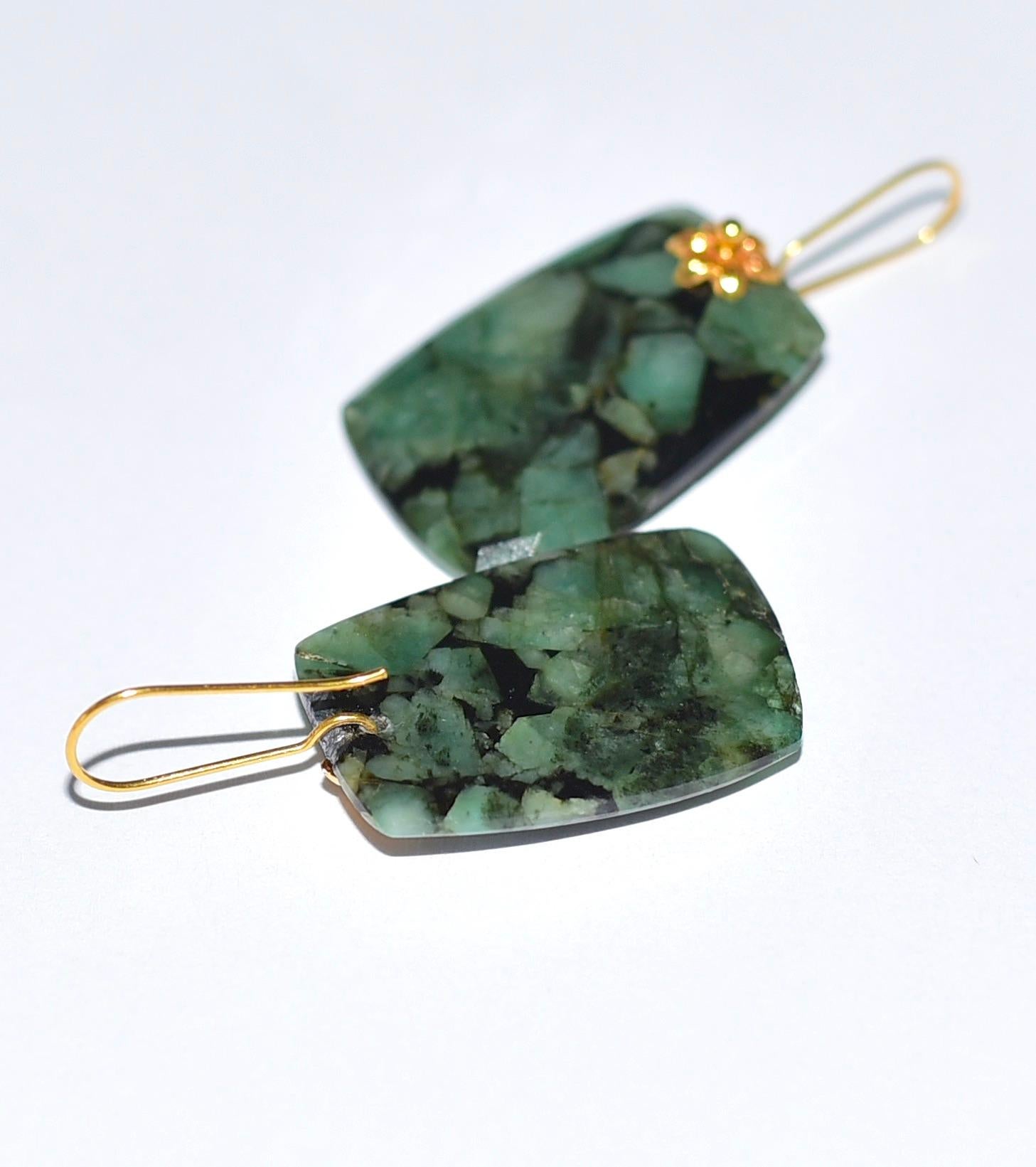 Natural Zambian Emerald Earrings in 18K Solid Yellow Gold 1