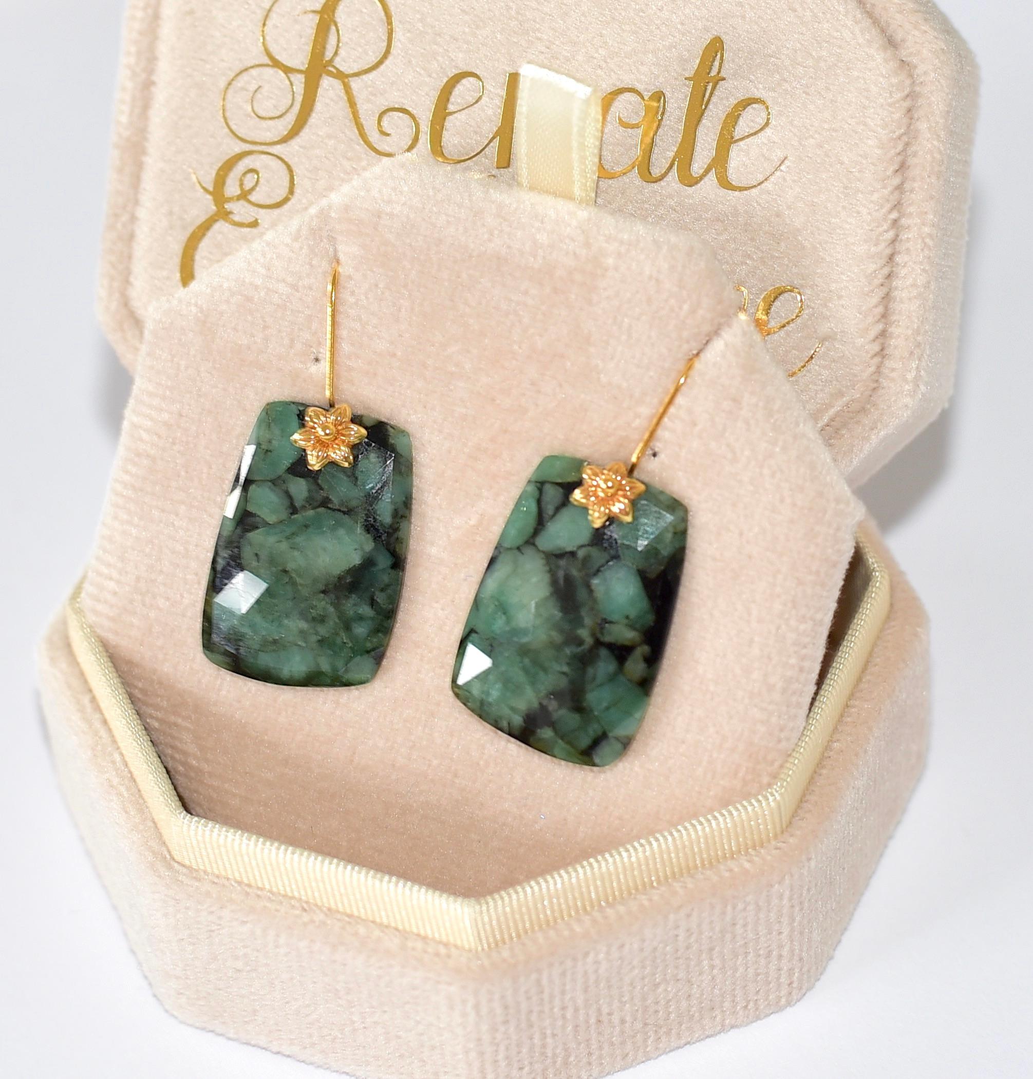 Natural Zambian Emerald Earrings in 18K Solid Yellow Gold 2