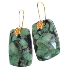 Natural Zambian Emerald Earrings in 18K Solid Yellow Gold