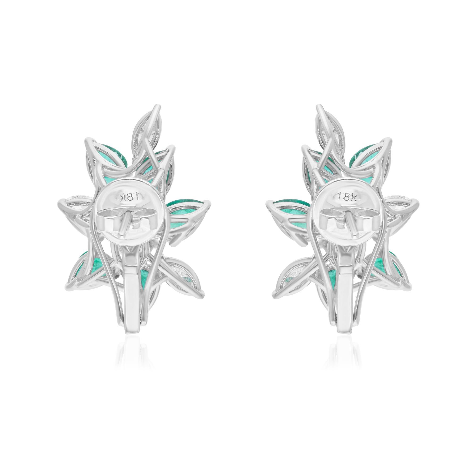 Natural Zambian Emerald Earrings SI/H Diamond 18 Karat White Gold Fine Jewelry In New Condition For Sale In Diera, Dubai