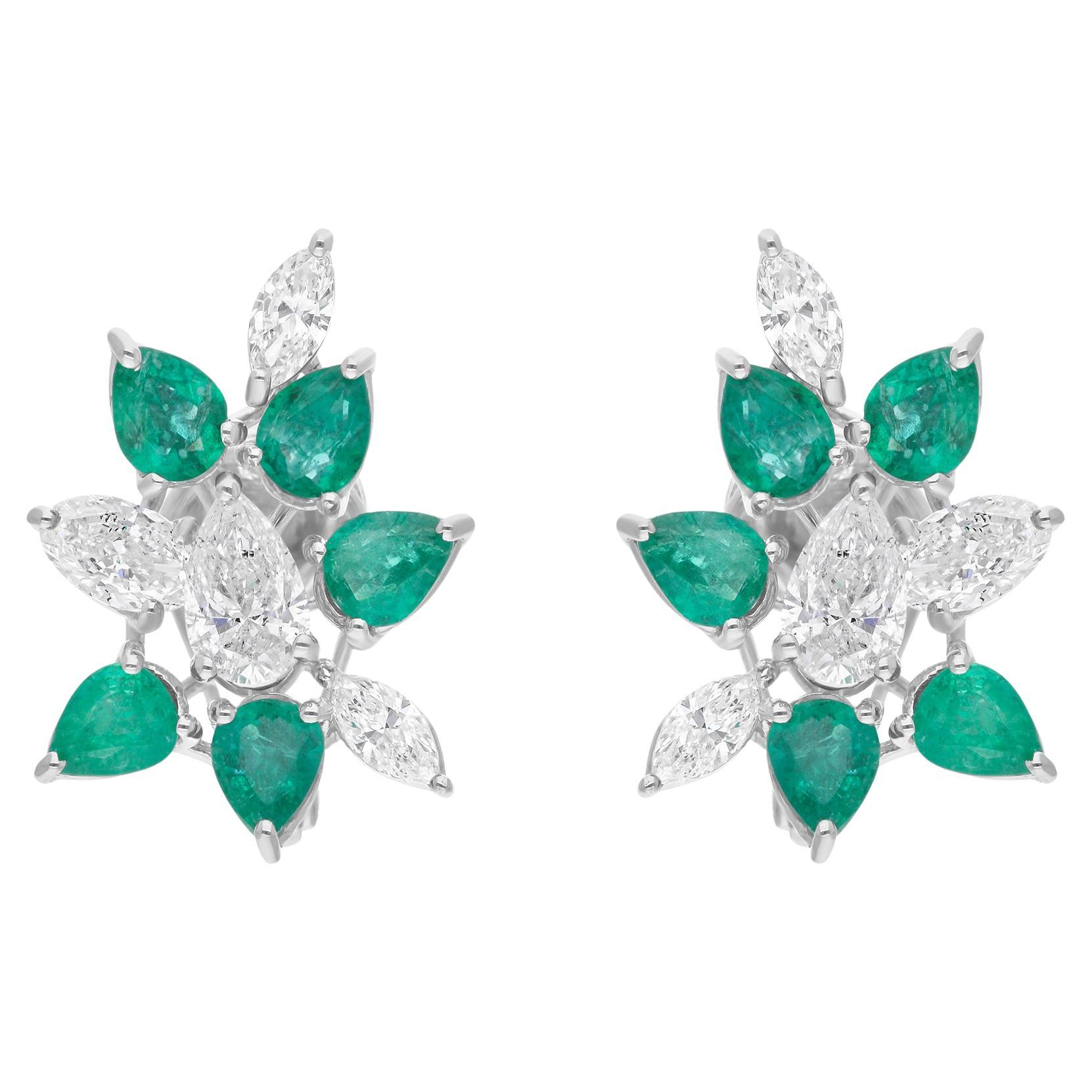 Natural Zambian Emerald Earrings SI/H Diamond 18 Karat White Gold Fine Jewelry For Sale