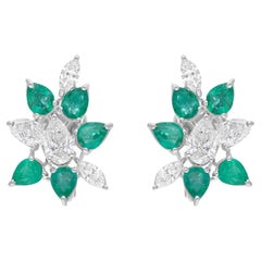 Pendientes Esmeralda Natural de Zambia SI/H Diamante Oro Blanco 18 Kilates Alta Joyería