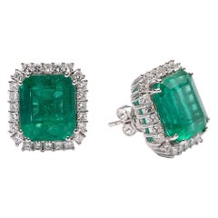 Natural Zambian Emerald Earrings with 11.06 Carats Emeralds in 14k Gold