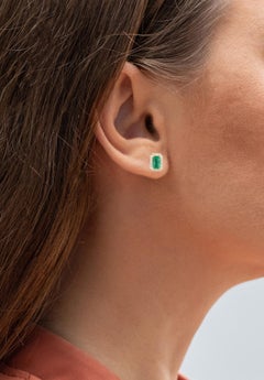 Natural Zambian Emerald Earrings With Diamonds 0.88 Carats 14K Yellow Gold