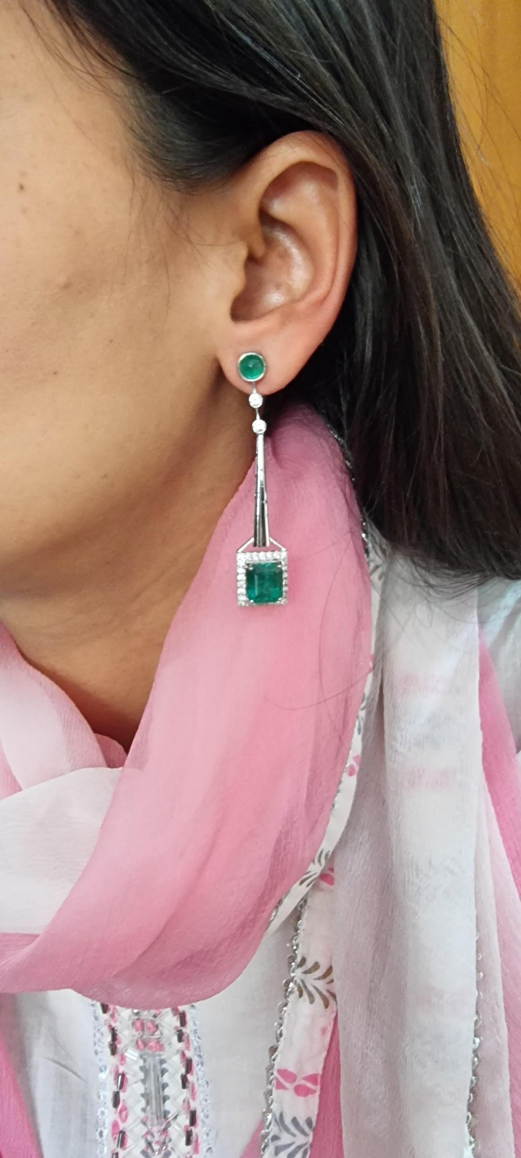 Natural Zambian Emerald Earrings with Diamonds and 14k Gold In New Condition For Sale In New York, NY