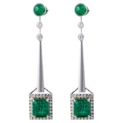 Natural Zambian Emerald Earrings with Diamonds and 14k Gold