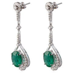 Boucles d'oreilles en émeraude naturelle de Zambie avec diamants et or 14 carats