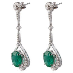 10.18cts  Pendientes de Esmeralda de Zambia con 1,43cts de Diamantes y Oro de 14k