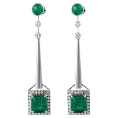 Natürlicher sambischer Smaragd 10,52 Karat  Ohrring mit Diamanten 1,32 Karat und 14 Karat Gold