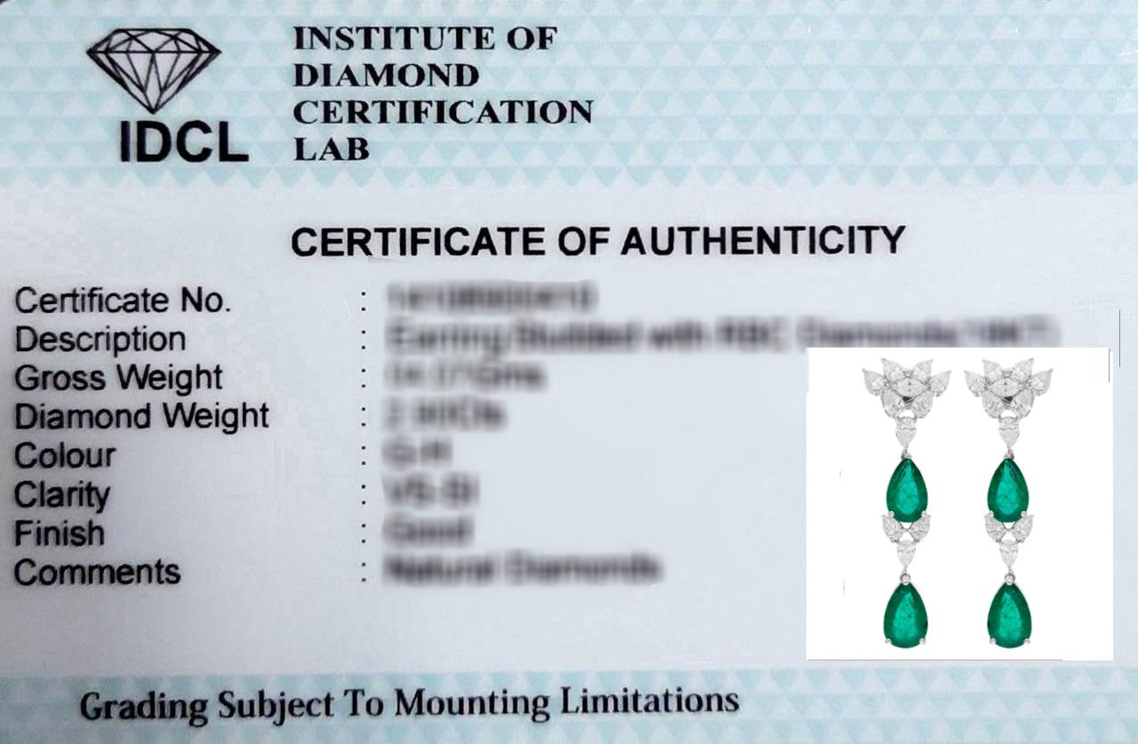 Natural Zambian Emerald Gemstone Dangle Earrings Diamond 14 Karat White Gold For Sale 1