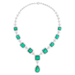 Esmeralda natural de Zambia Piedra Preciosa Collar SI/H Diamante Oro Blanco 18 Kilates