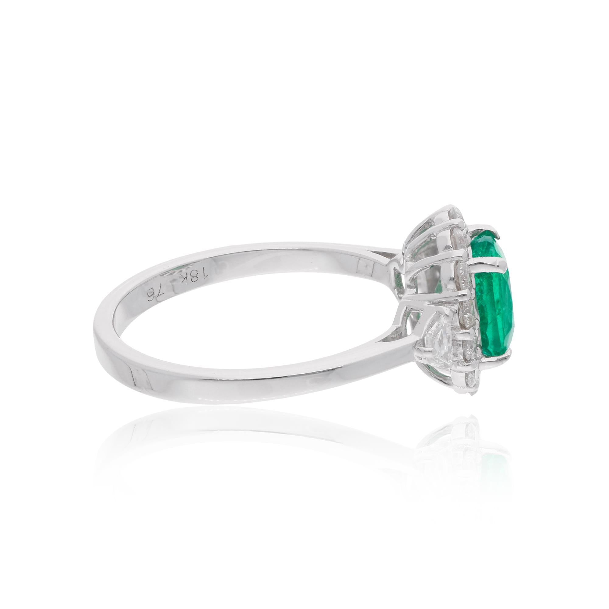 Item Code :- SER-22572
Gross Wt. :- 3.80 gm
18k White Gold Wt. :- 3.40 gm
Diamond Wt. :- 0.58 Ct. ( AVERAGE DIAMOND CLARITY SI1-SI2 & COLOR H-I )
Emerald Wt. :- 1.40 Ct. 
Ring Size :- 7 US & All size available

✦ Import Duties, Taxes and Custom