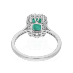 1.14 Carat Zambian Emerald Ring 0.36 Carat SI/H Diamond 14k White Gold Jewelry