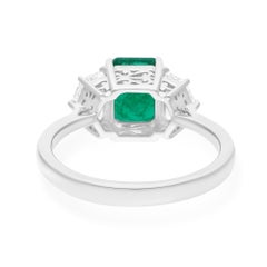 Natural Zambian Emerald Gemstone Ring SI/H Diamond 14 Karat White Gold Jewelry