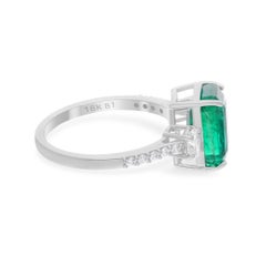 Zambian Emerald and Diamond Three-Stone Ring, 3.50 Carat Emerald, 18K White Gold