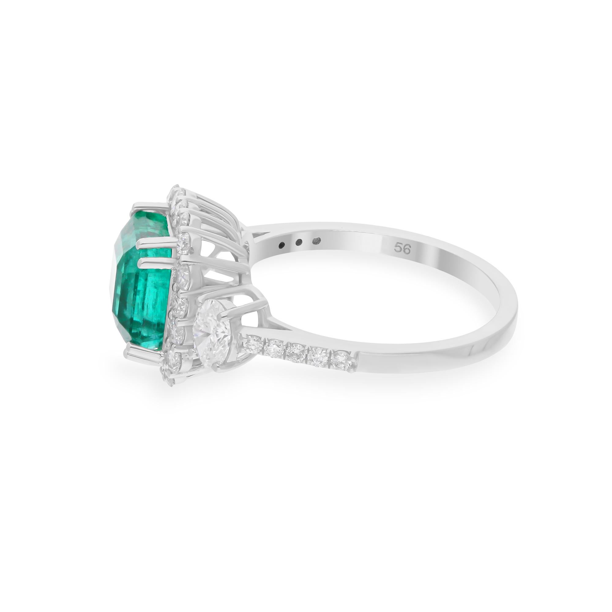 Esmeralda zambiana natural Anillo SI/H Diamante Joyas de oro blanco de 14 quilates Corte esmeralda en venta