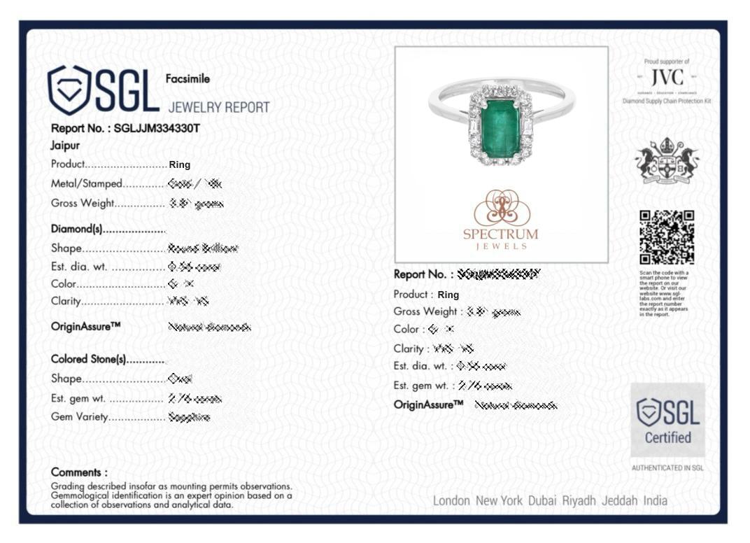 1.14 Carat Zambian Emerald Ring 0.36 Carat SI/H Diamond 14k White Gold Jewelry For Sale 2