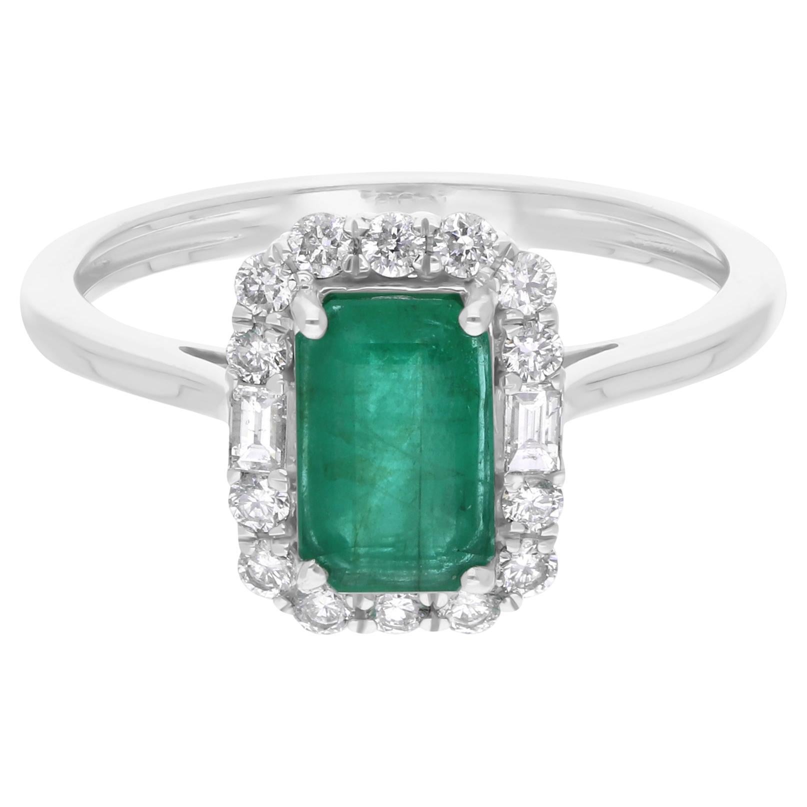 Anillo de esmeralda zambiana de 1,14 quilates Diamante SI/H de 0,36 quilates Joyas de oro blanco de 14k